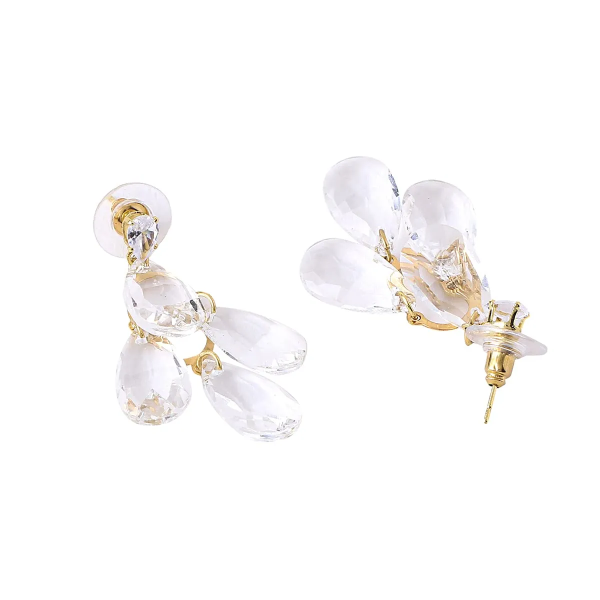 Yellow Chimes Earrings For Women Gold Tone Clear Crystal Studded Teardrop Shape Dangle Drop Earrings For Women and Girls
