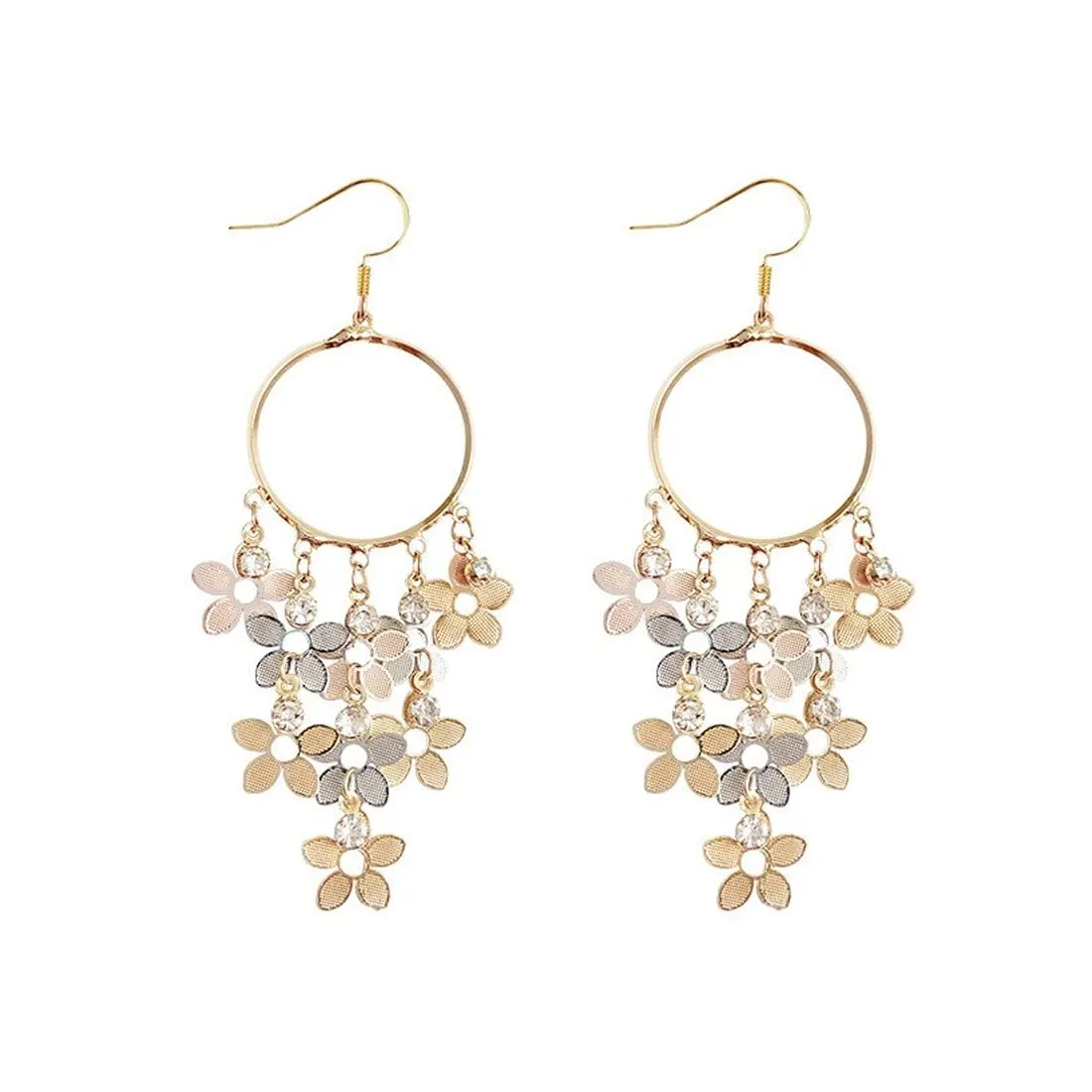 Yellow Chimes Earrings For Women Gold Tone Open Circle Crystal Flower Hanging Hook Drop Earrings For Women and Girls