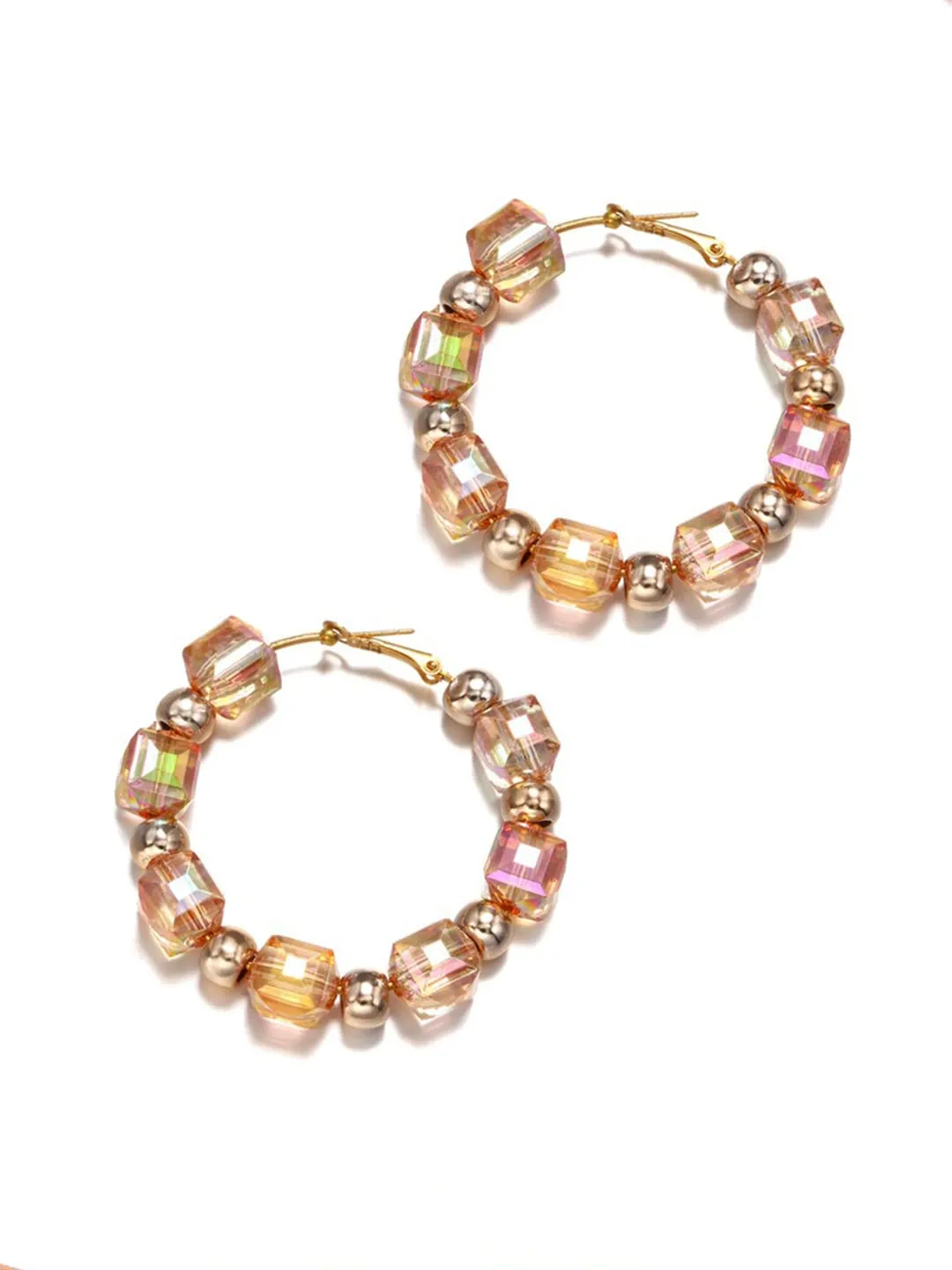 Yellow Chimes Earrings For Women Gold Tone Pink Crystal Studded Hoop For Women and Girls
