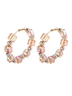 Yellow Chimes Earrings For Women Gold Tone Pink Crystal Studded Hoop For Women and Girls
