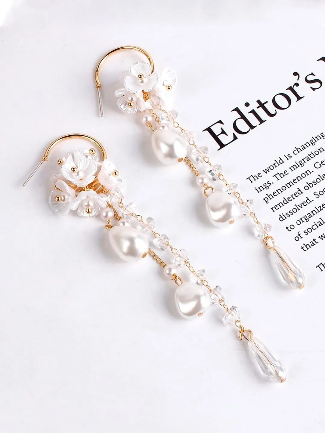 Yellow Chimes Earrings For Women Gold Tone Round Hoop Pearl Drop Dangle Earrings For Women and Girls