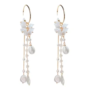Yellow Chimes Earrings For Women Gold Tone Round Hoop Pearl Drop Dangle Earrings For Women and Girls