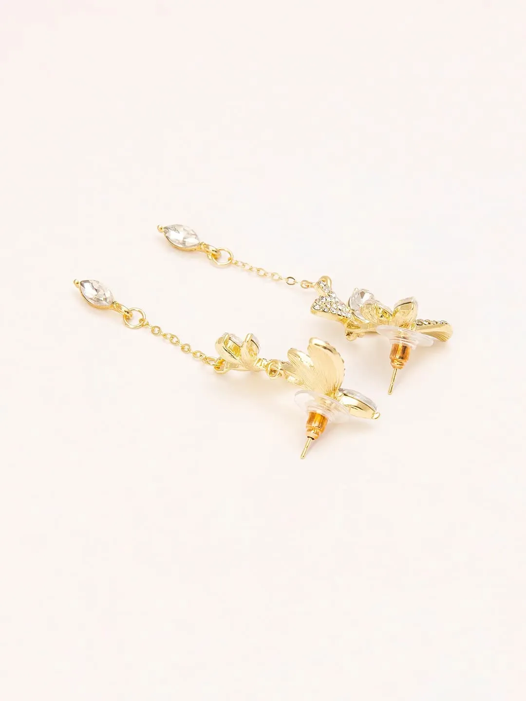Yellow Chimes Earrings For Women Gold Tone Sparkling Crystal Double Butterfly Drop Dangle Earrings For Women and Girls