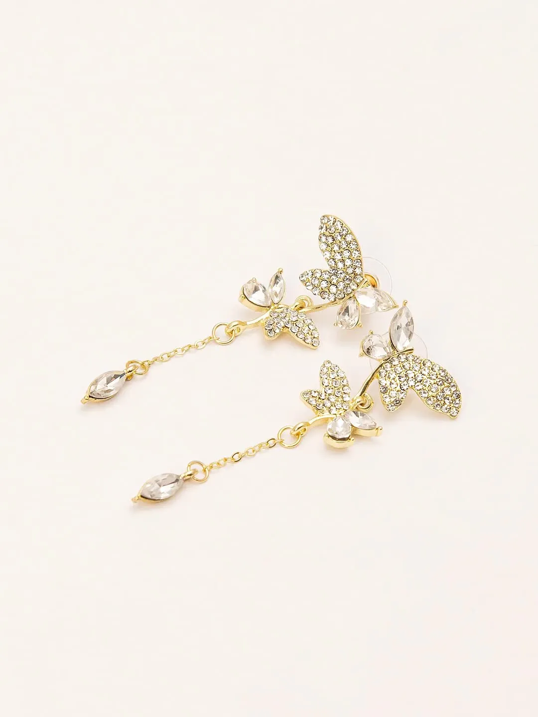 Yellow Chimes Earrings For Women Gold Tone Sparkling Crystal Double Butterfly Drop Dangle Earrings For Women and Girls