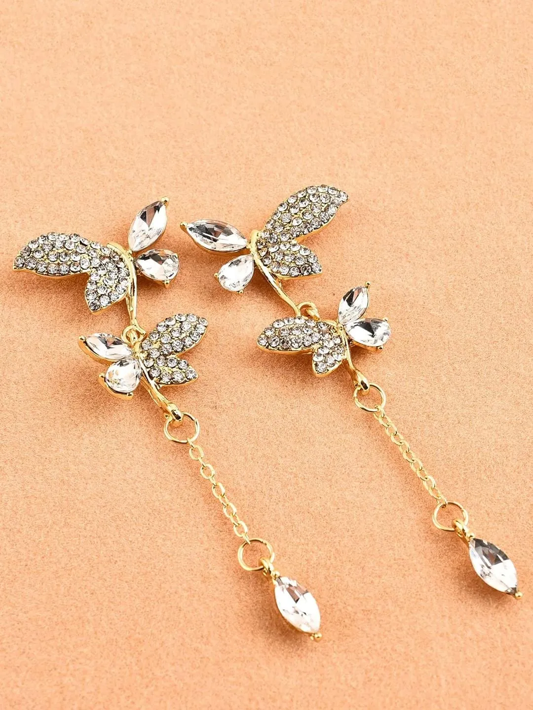 Yellow Chimes Earrings For Women Gold Tone Sparkling Crystal Double Butterfly Drop Dangle Earrings For Women and Girls
