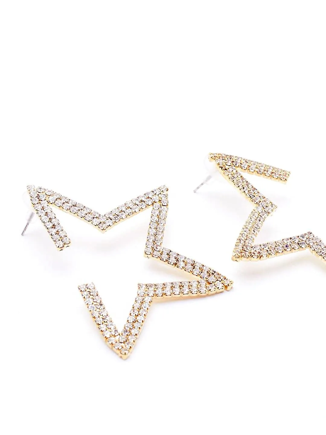 Yellow Chimes Earrings For Women Gold Tone Sparkling Crystal Studded Half Star Shaped Stud Earrings For Women and Girls