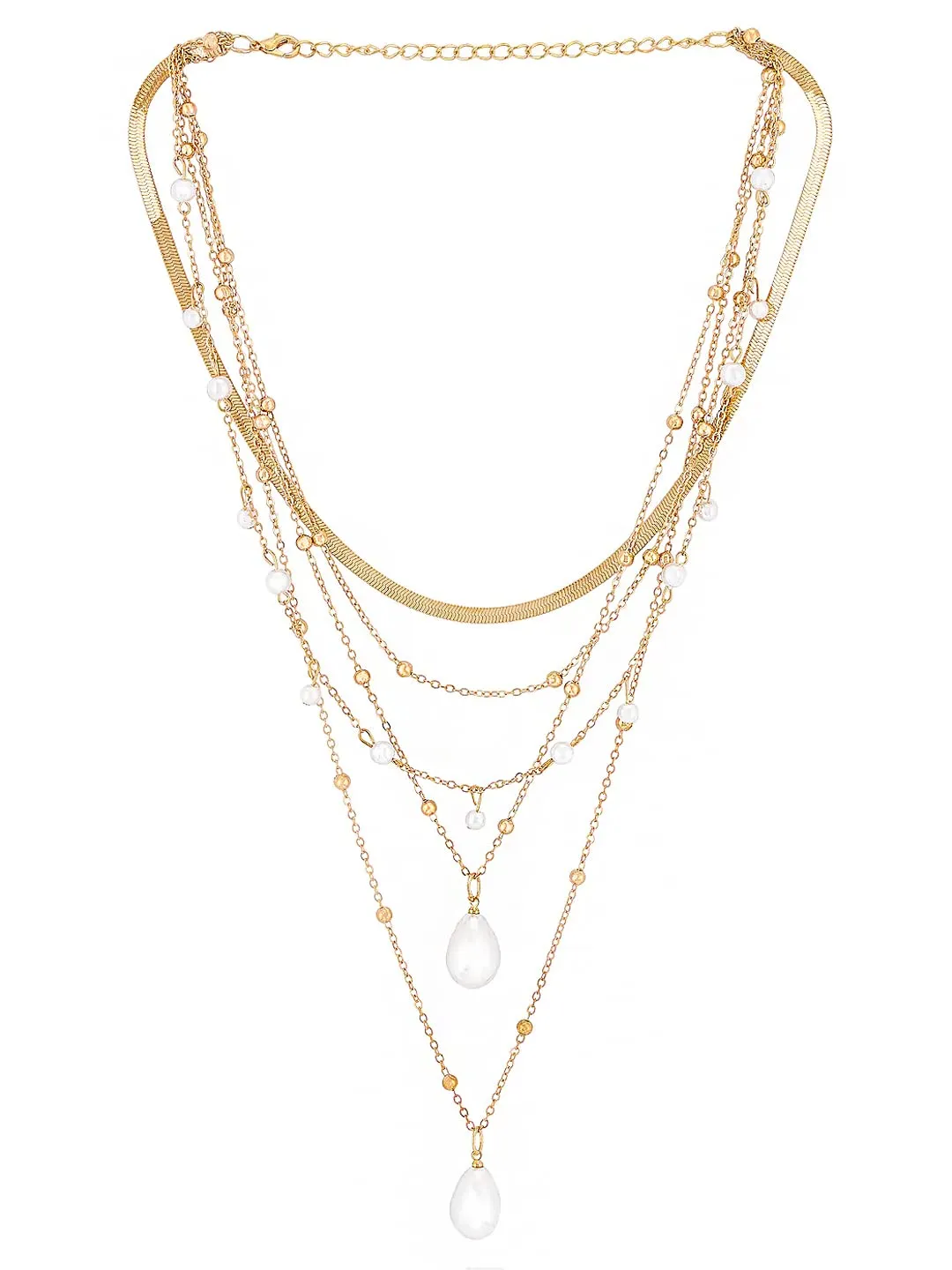 Yellow Chimes Necklace For Women Multilayer Gold Toned Statement Neckchain With Hanging Pearl Drop Necklace For Women and Girls